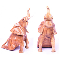 Wooden Sitting Elephant, Hand Carved From Suar Wood