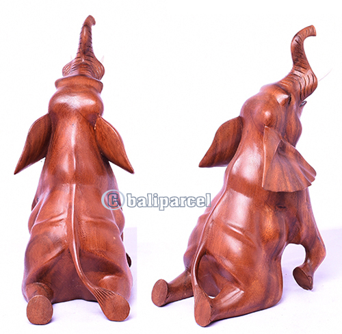 Wooden Sitting Elephant, Hand Carved From Suar Wood