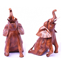 Wooden Sitting Elephant, Hand Carved From Suar Wood