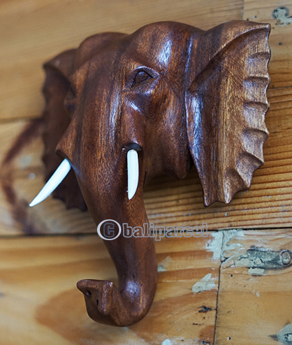 Wooden Wallhanging Elephant Head, Hand Made From Suar Wood