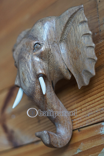 Wooden Wallhanging Elephant Head, Hand Made From Suar Wood