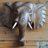 Wooden Wallhanging Elephant Head, Hand Made From Suar Wood