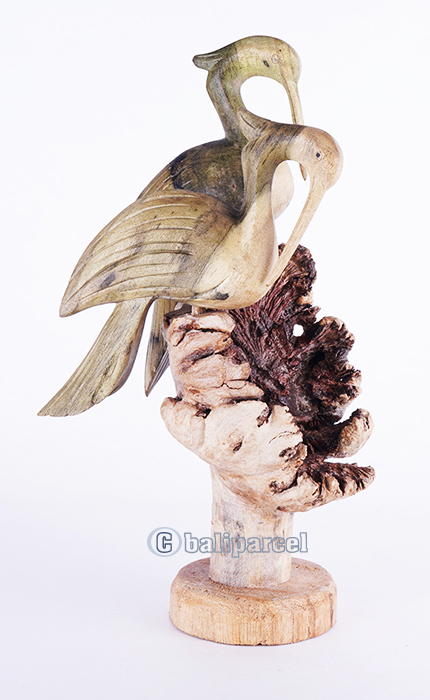 Wooden Bird With Parasite Wood, Handmade From Waru Wood