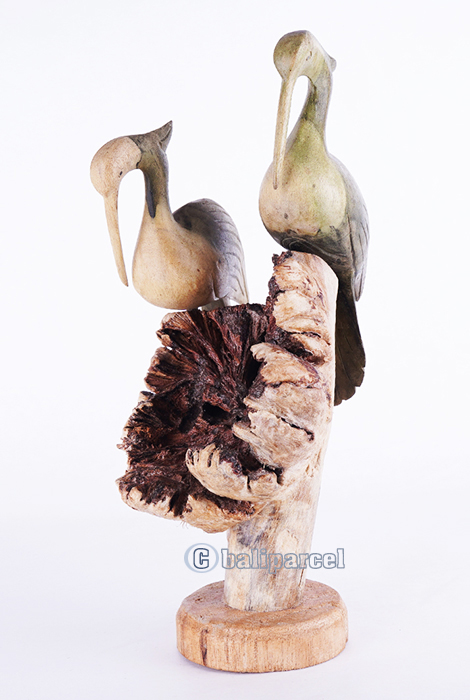Wooden Bird With Parasite Wood, Handmade From Waru Wood