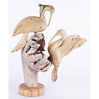 Wooden Bird With Parasite Wood, Handmade From Waru Wood