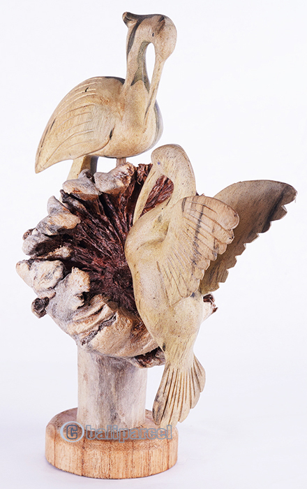 Wooden Bird With Parasite Wood, Handmade From Waru Wood