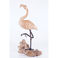 Wooden Flamingo, Hand Carved From Hibiscus Wood
