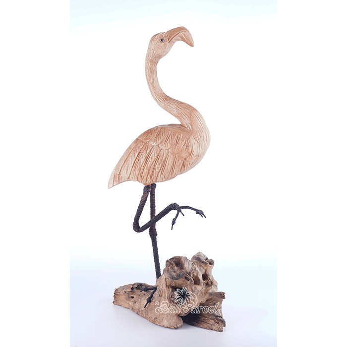Wooden Flamingo, Hand Carved From Hibiscus Wood