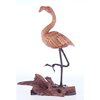 Wooden Flamingo, Hand Carved From Hibiscus Wood