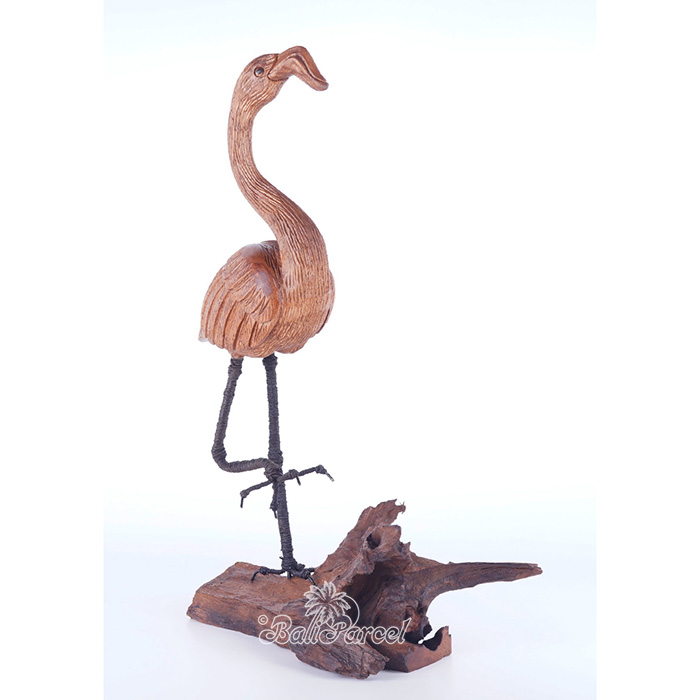 Wooden Flamingo, Hand Carved From Hibiscus Wood