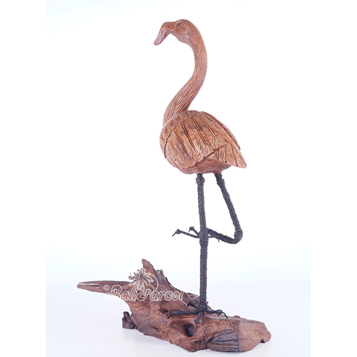Wooden Flamingo, Hand Carved From Hibiscus Wood
