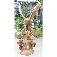 Wooden Eagle With Baby, Handcrafted From Waru Wood