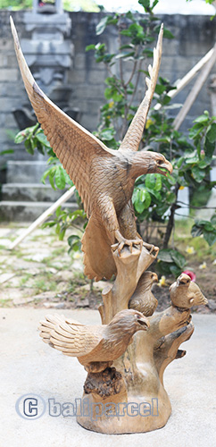 Wooden Eagle With Baby, Handcrafted From Waru Wood