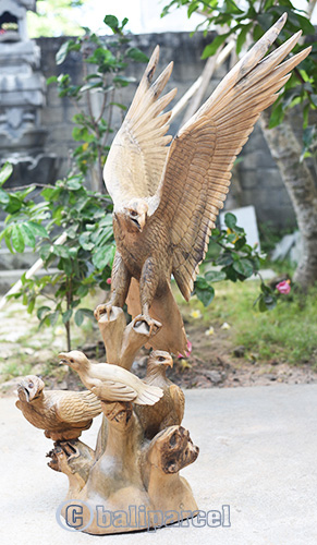 Wooden Eagle With Baby, Handcrafted From Waru Wood