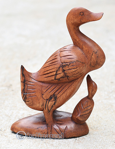 Wooden Duck With Baby, Hand Carved From Waru Wood