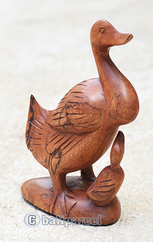 Wooden Duck With Baby, Hand Carved From Waru Wood