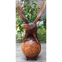 Wooden Eagle With World Handmade From Suar Wood