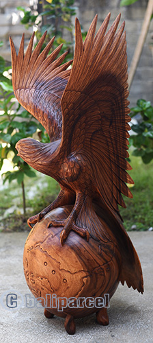 Wooden Eagle With World Handmade From Suar Wood