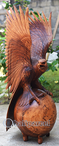 Wooden Eagle With World Handmade From Suar Wood
