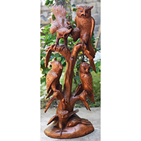 Wooden Owl Group, Handmade From Suar Wood