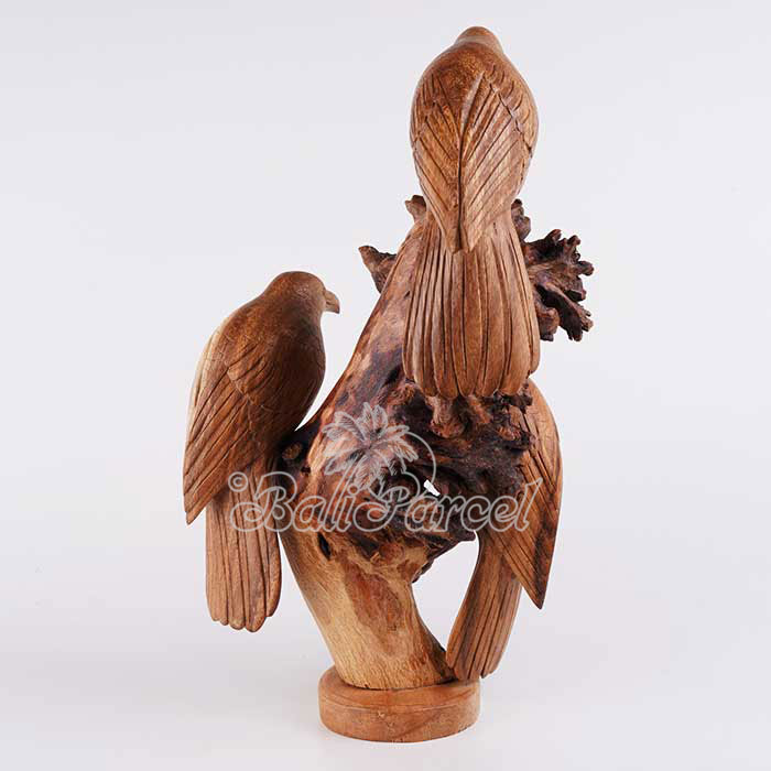 Wooden 3 Bird With Parasite Wood, Hand Made From Suar Wood