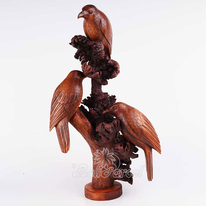 Wooden 3 Bird With Parasite Wood, Hand Made From Suar Wood