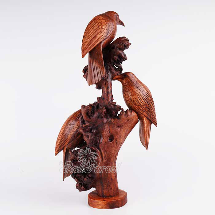 Wooden 3 Bird With Parasite Wood, Hand Made From Suar Wood