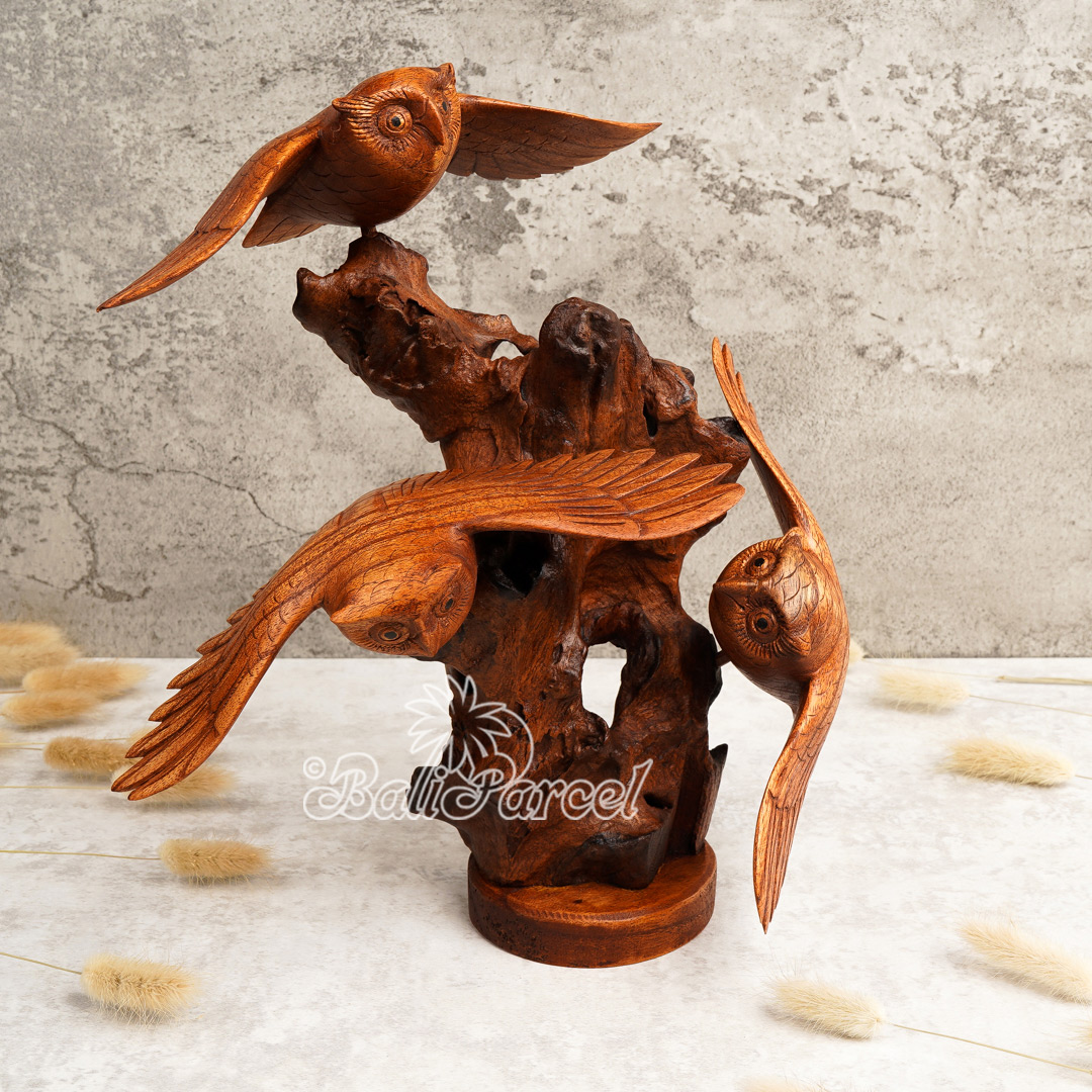 Wooden Owl, Handmade From Hibiscus Wood
