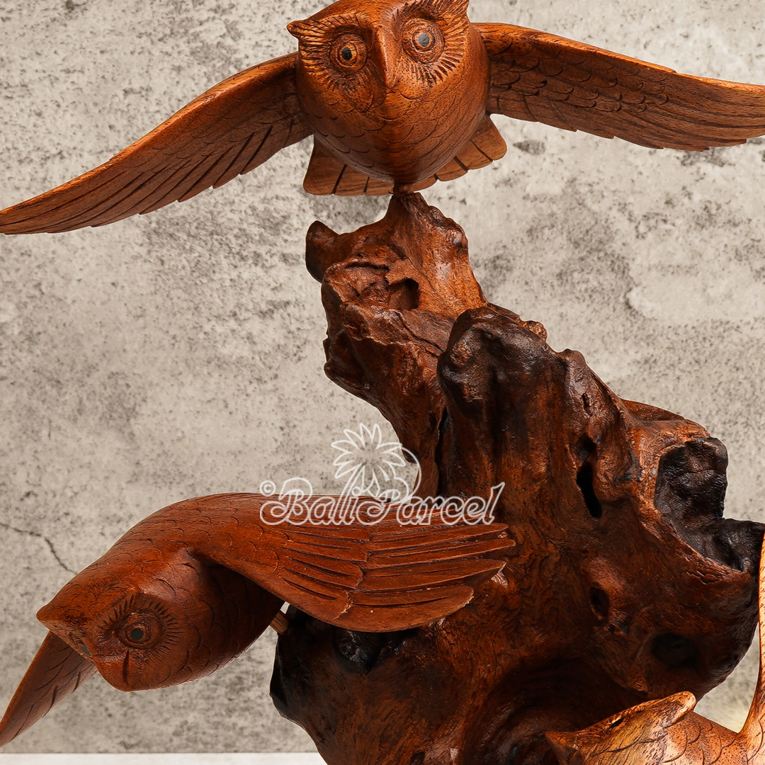 Wooden Owl, Handmade From Hibiscus Wood