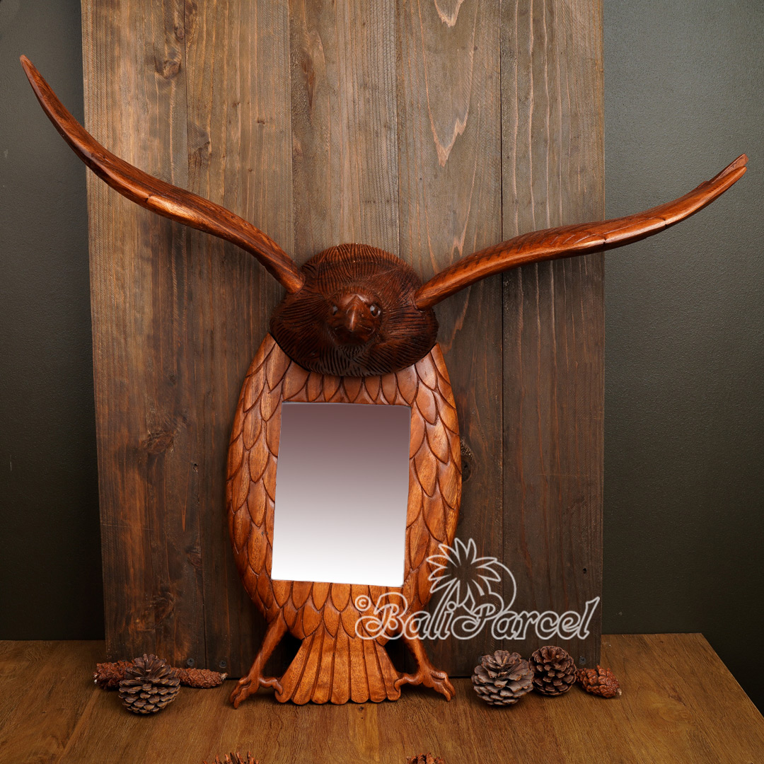 Wallhanging Wooden Eagle Mirror Handmade From Suar Wood