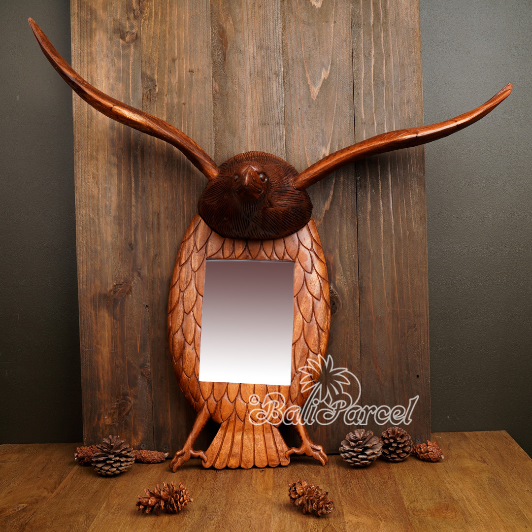 Wallhanging Wooden Eagle Mirror Handmade From Suar Wood