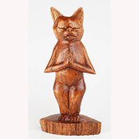 Wooden Cat Meditation, Handmade From Hibiscus Wood