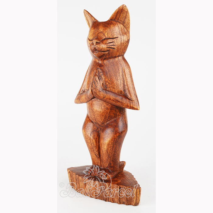 Wooden Cat Meditation, Handmade From Hibiscus Wood