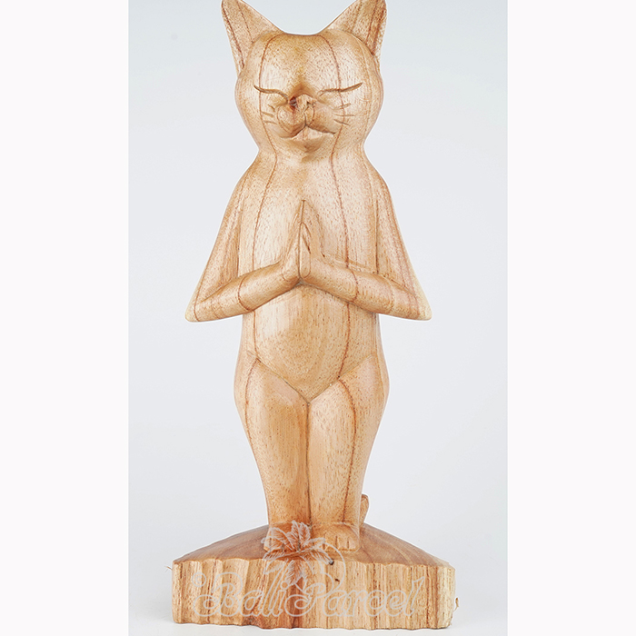 Wooden Cat Meditation, Handmade From Hibiscus Wood