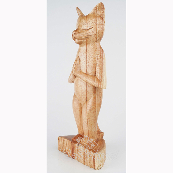 Wooden Cat Meditation, Handmade From Hibiscus Wood