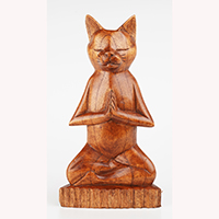 Wooden Cat Meditation, Handmade From Hibiscus Wood