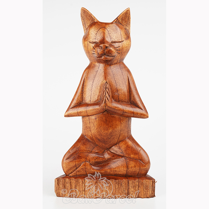 Wooden Cat Meditation, Handmade From Hibiscus Wood