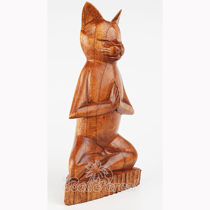 Wooden Cat Meditation, Handmade From Hibiscus Wood