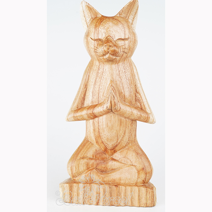 Wooden Cat Meditation, Handmade From Hibiscus Wood