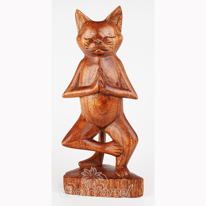 Wooden Cat Meditation, Handmade From Hibiscus Wood