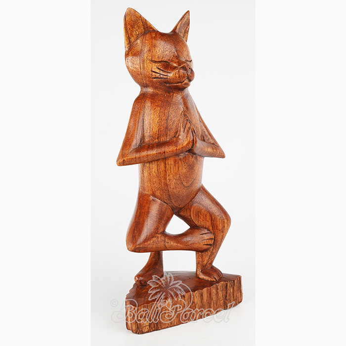 Wooden Cat Meditation, Handmade From Hibiscus Wood