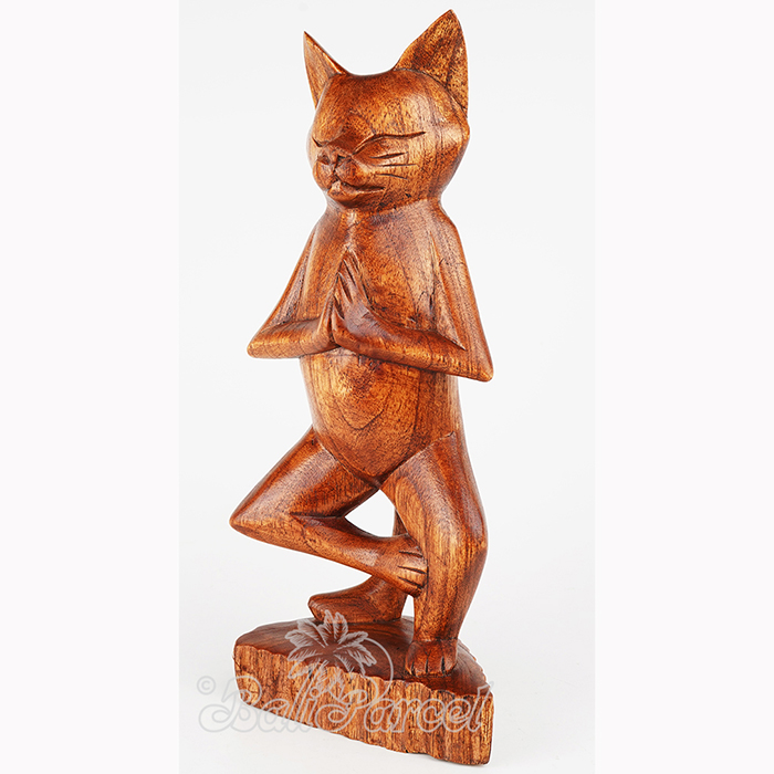 Wooden Cat Meditation, Handmade From Hibiscus Wood