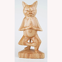 Wooden Cat Meditation, Handmade From Hibiscus Wood