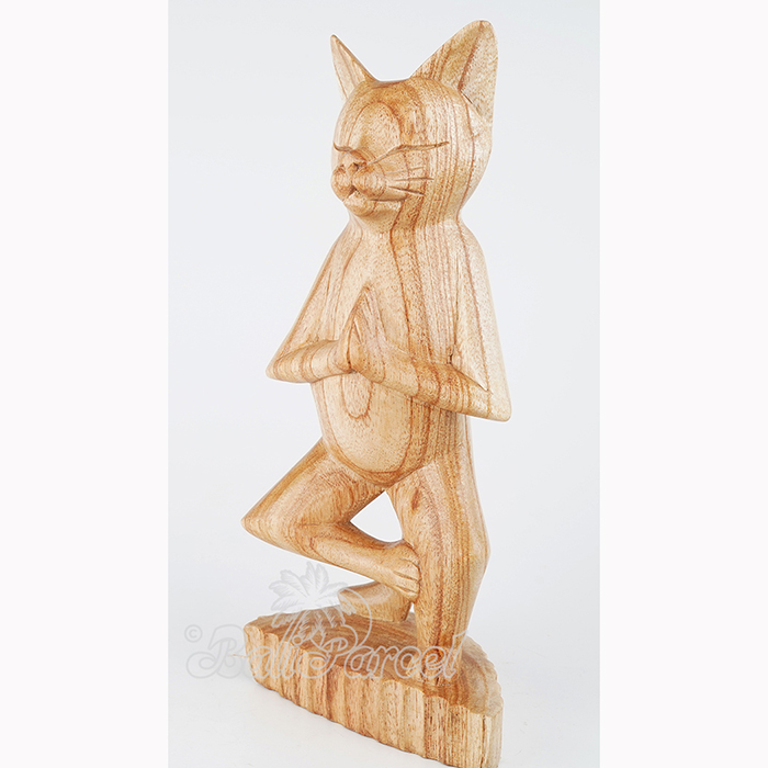 Wooden Cat Meditation, Handmade From Hibiscus Wood