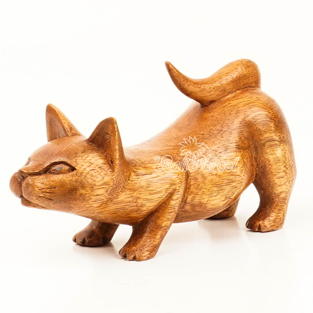 Wooden Cat, Handmade From Hibiscus Wood With Brow Polished
