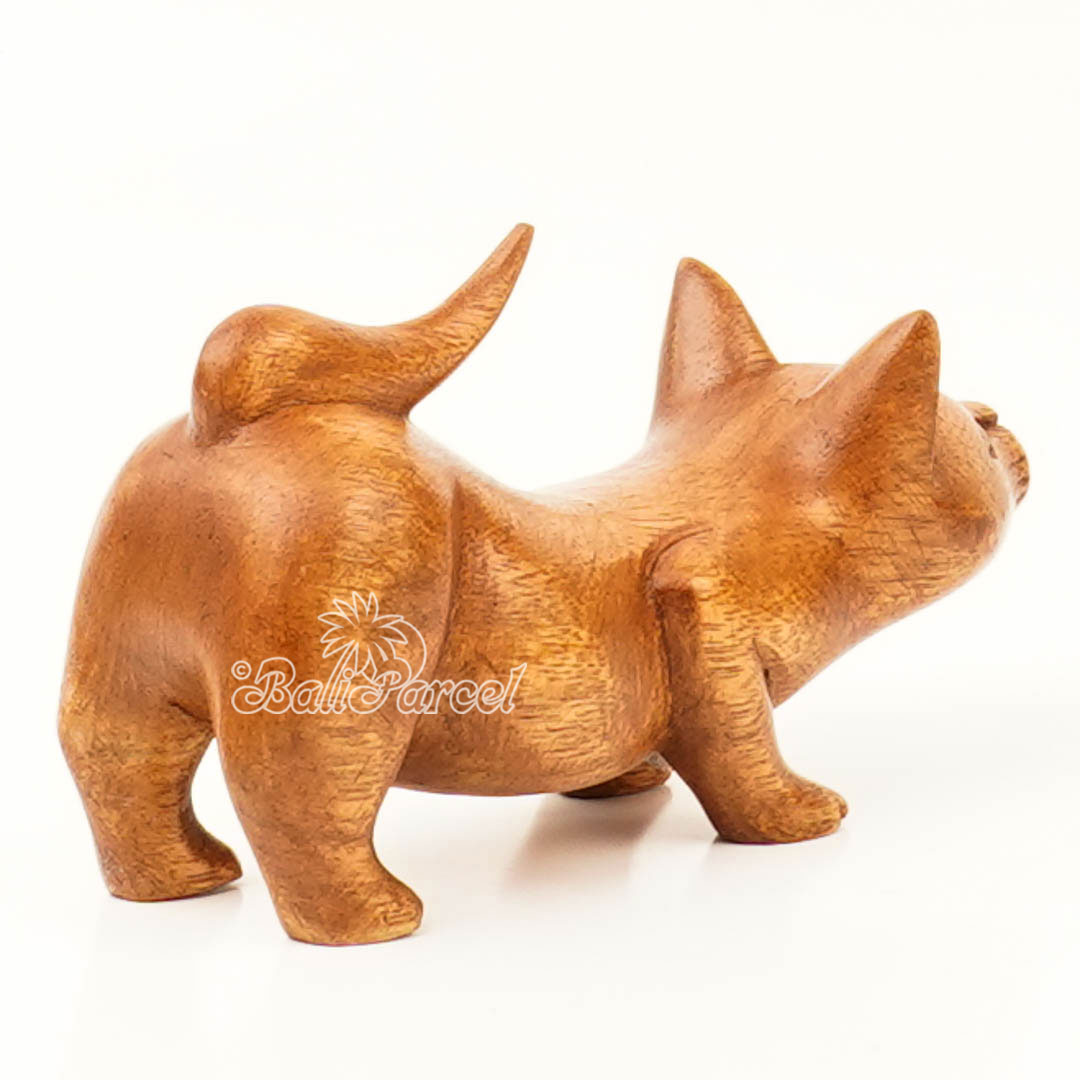 Wooden Cat, Handmade From Hibiscus Wood With Brow Polished