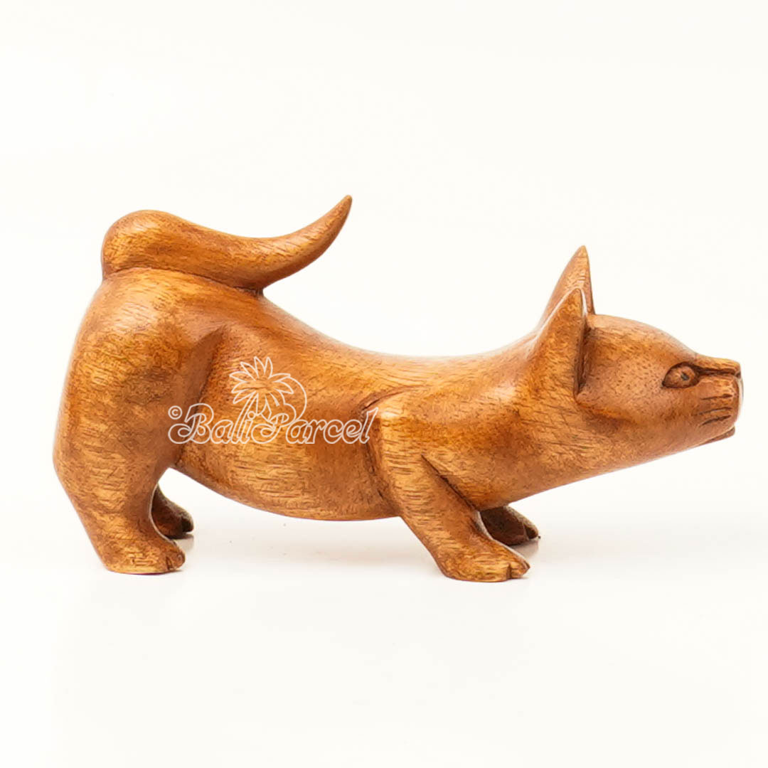 Wooden Cat, Handmade From Hibiscus Wood With Brow Polished