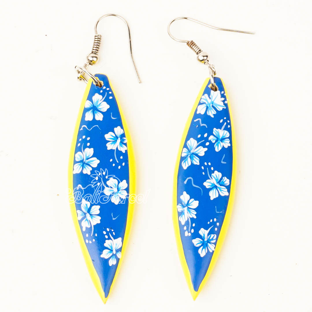 Wooden Earring Shape Surfing, Handmade From Pinus Wood