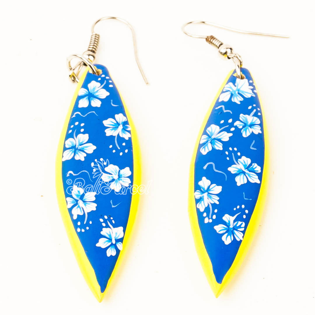 Wooden Earring Shape Surfing, Handmade From Pinus Wood