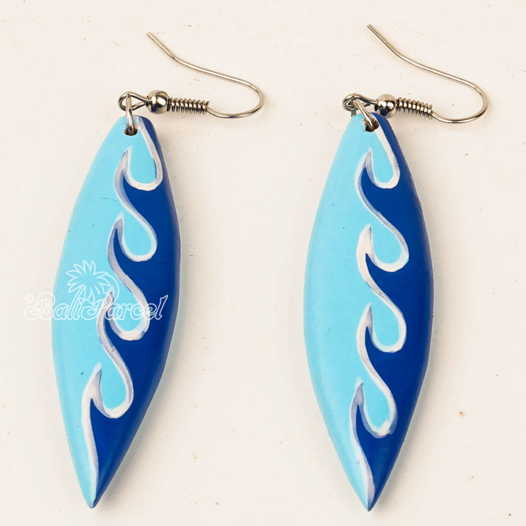 Wooden Earring Shape Surfing, Handmade From Pinus Wood